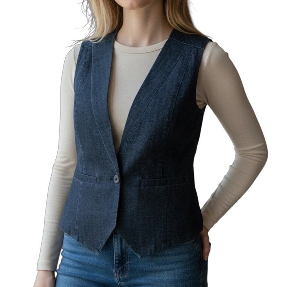 Kate Spade Saturday Heathered Cotton Linen Denim Look Vest Medium